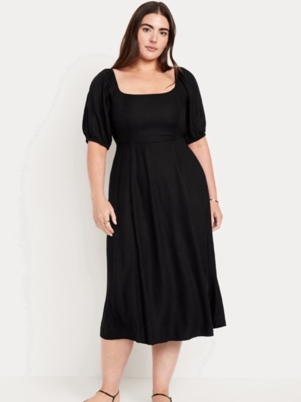 NWT! Old Navy Black Fit & Flare Crepe Midi Dress 425791 🪂